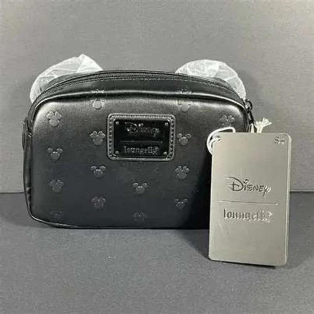 Loungefly‎ Disney Mickey Mouse All Over Print Embossed Black Makeup Bag NWT
